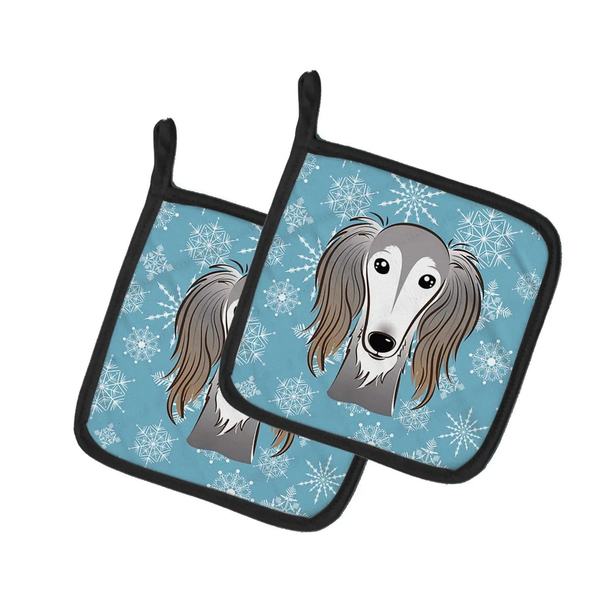 Pot Holder Set of 2 | Heat Resistant Quilted Hot Pads | 7.5 x 7.5 Inch | Snowflake Saluki