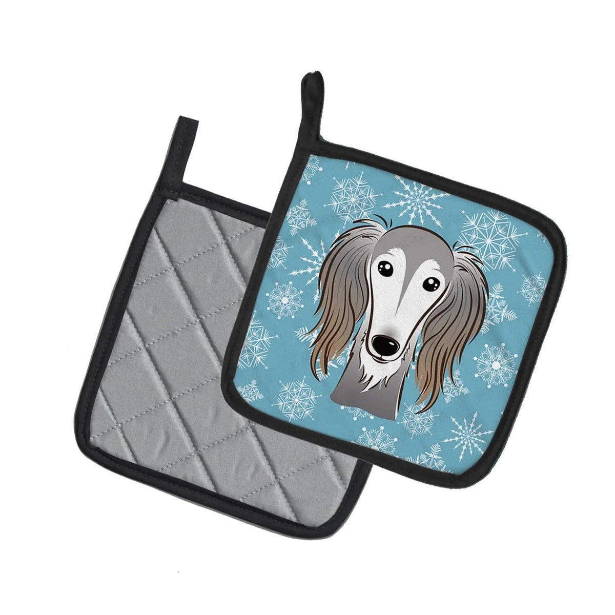 Pot Holder Set of 2 | Heat Resistant Quilted Hot Pads | 7.5 x 7.5 Inch | Snowflake Saluki