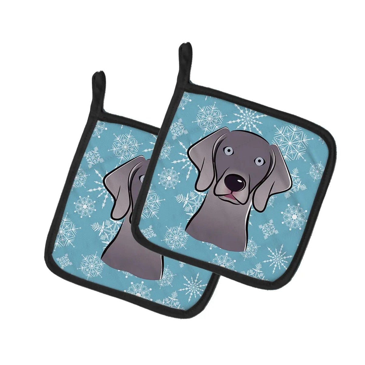 Pot Holder Set of 2 | Heat Resistant Quilted Hot Pads | 7.5 x 7.5 Inch | Snowflake Weimaraner