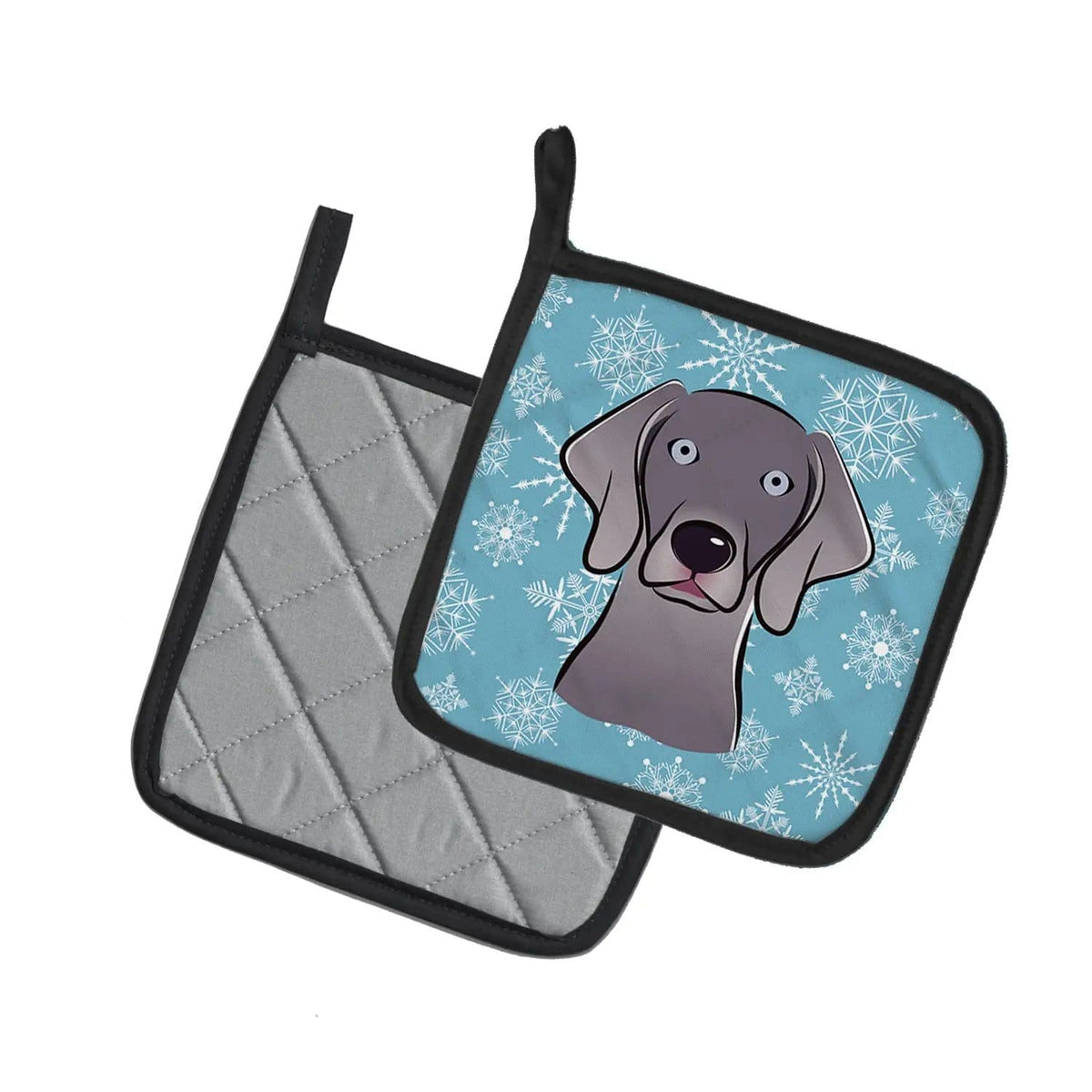 Pot Holder Set of 2 | Heat Resistant Quilted Hot Pads | 7.5 x 7.5 Inch | Snowflake Weimaraner
