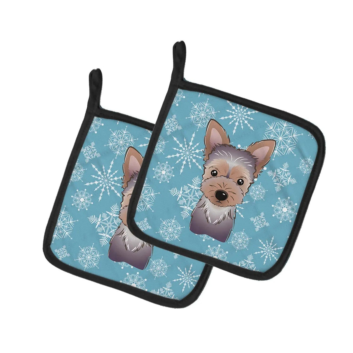 Pot Holder Set of 2 | Heat Resistant Quilted Hot Pads | 7.5 x 7.5 Inch | Snowflake Yorkie Puppy