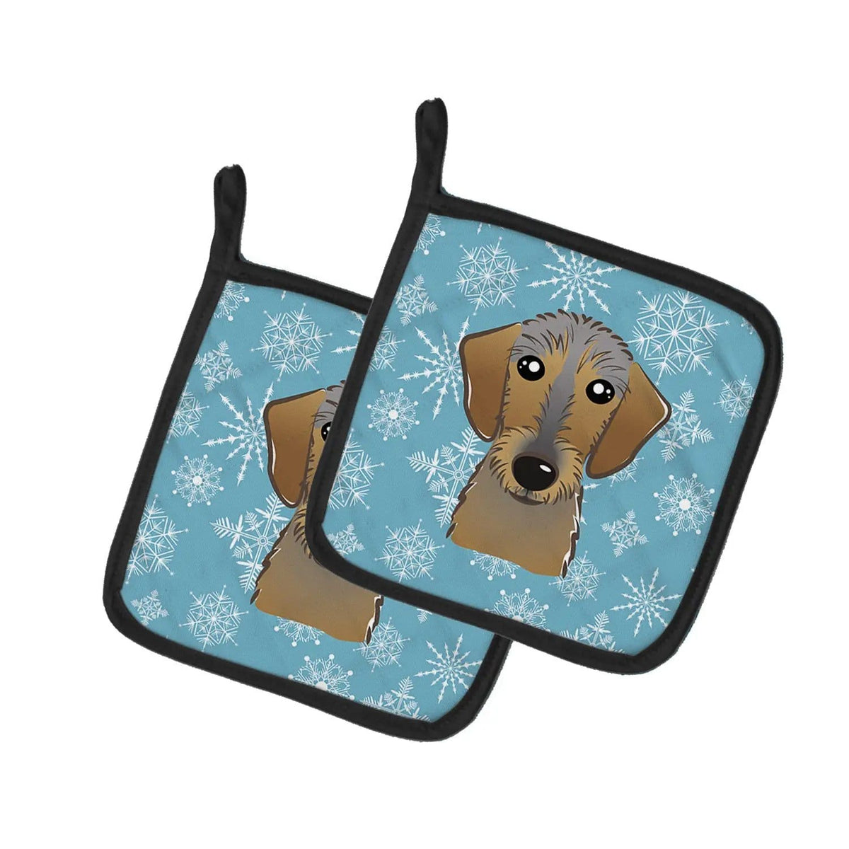 Pot Holder Set of 2 | Heat Resistant Quilted Hot Pads | 7.5 x 7.5 Inch | Snowflake Wirehaired Dachshund