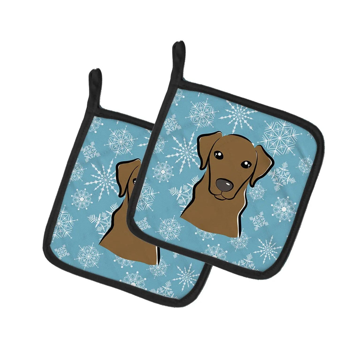 Pot Holder Set of 2 | Heat Resistant Quilted Hot Pads | 7.5 x 7.5 Inch | Snowflake Chocolate Labrador