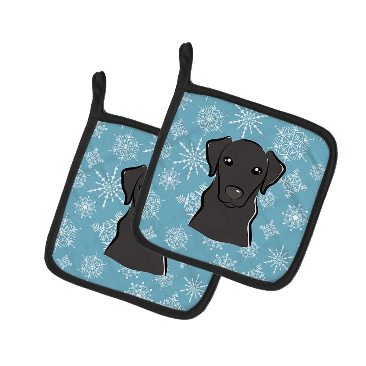 Pot Holder Set of 2 | Heat Resistant Quilted Hot Pads | 7.5 x 7.5 Inch | Snowflake Black Labrador