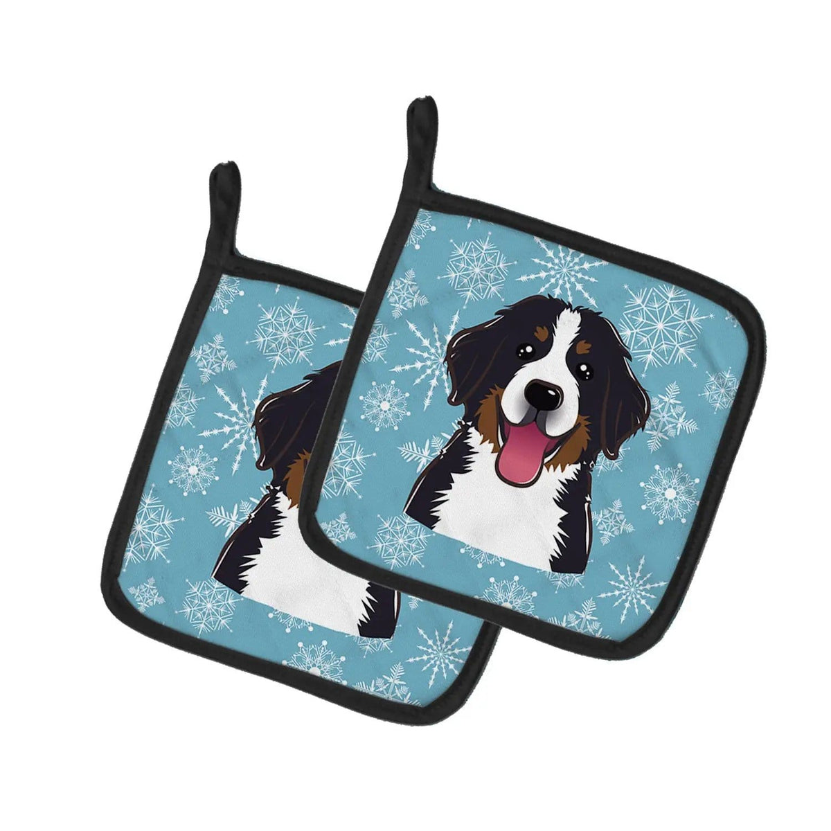Pot Holder Set of 2 | Heat Resistant Quilted Hot Pads | 7.5 x 7.5 Inch | Snowflake Bernese Mountain Dog