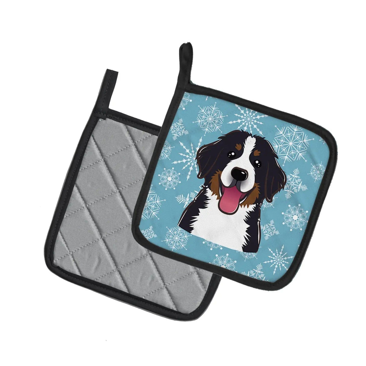 Pot Holder Set of 2 | Heat Resistant Quilted Hot Pads | 7.5 x 7.5 Inch | Snowflake Bernese Mountain Dog