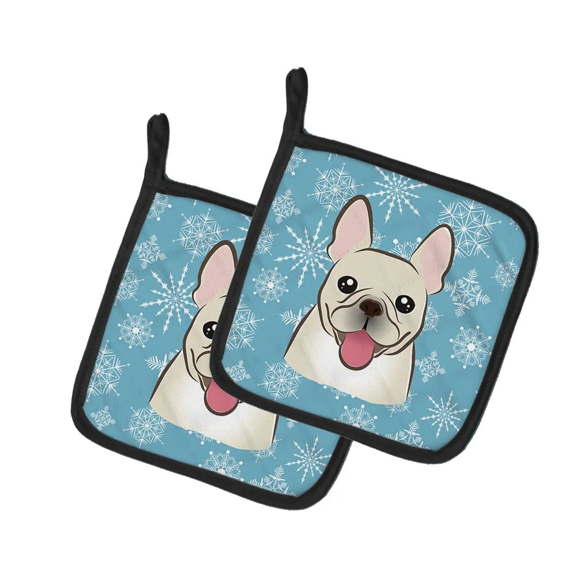 Pot Holder Set of 2 | Heat Resistant Quilted Hot Pads | 7.5 x 7.5 Inch | Snowflake French Bulldog
