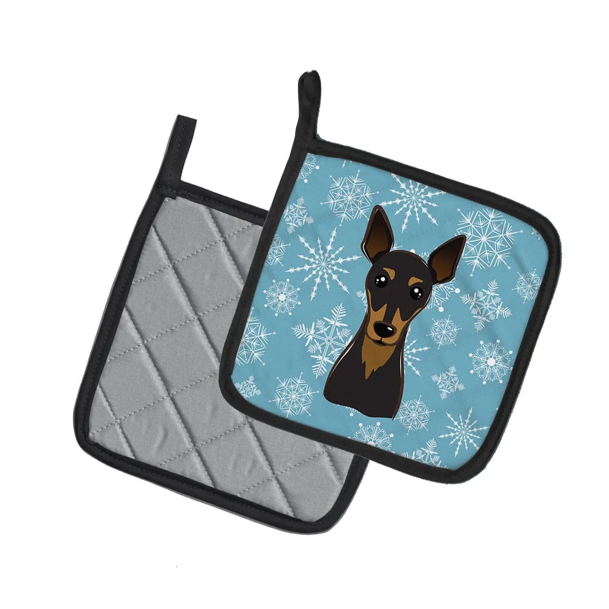 Pot Holder Set of 2 | Heat Resistant Quilted Hot Pads | 7.5 x 7.5 Inch | Snowflake Min Pin
