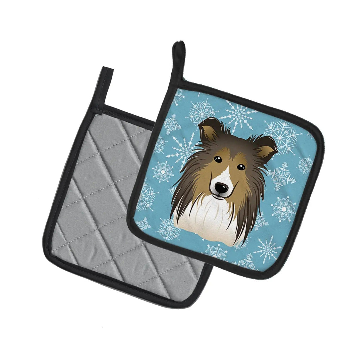 Pot Holder Set of 2 | Heat Resistant Quilted Hot Pads | 7.5 x 7.5 Inch | Snowflake Sheltie