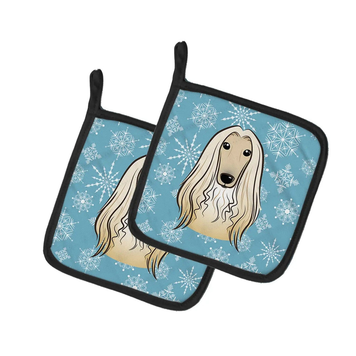 Pot Holder Set of 2 | Heat Resistant Quilted Hot Pads | 7.5 x 7.5 Inch | Snowflake Afghan Hound