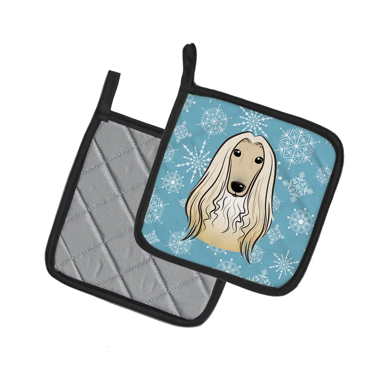 Pot Holder Set of 2 | Heat Resistant Quilted Hot Pads | 7.5 x 7.5 Inch | Snowflake Afghan Hound