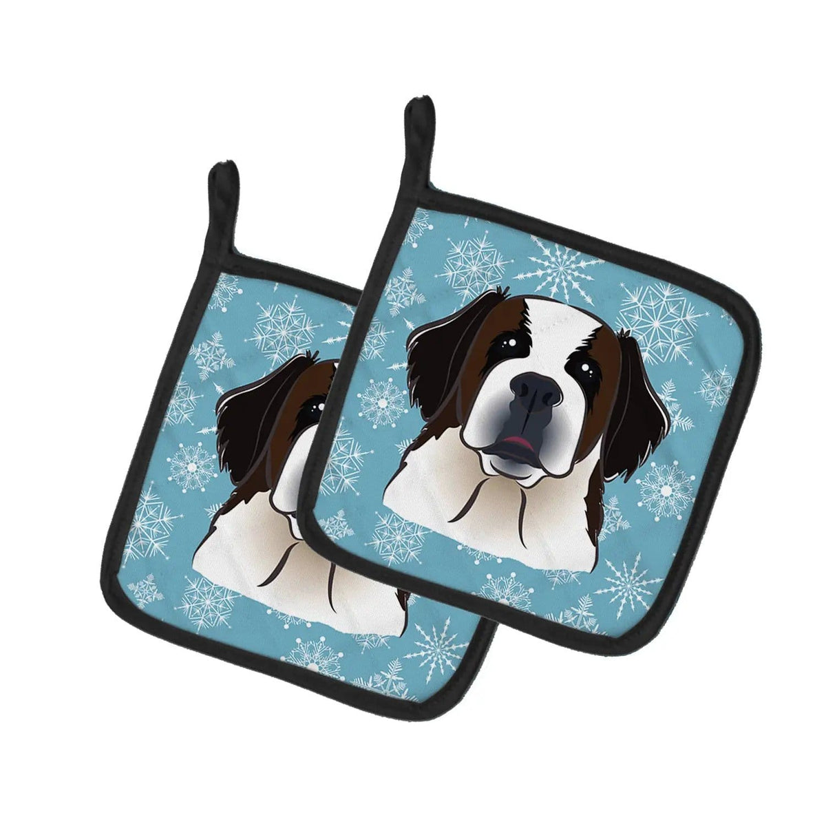 Pot Holder Set of 2 | Heat Resistant Quilted Hot Pads | 7.5 x 7.5 Inch | Snowflake Saint Bernard