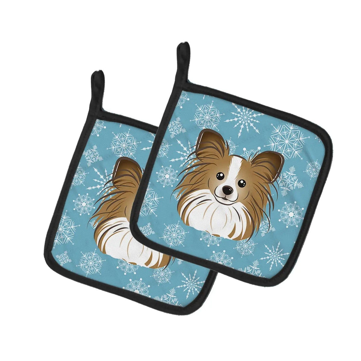 Pot Holder Set of 2 | Heat Resistant Quilted Hot Pads | 7.5 x 7.5 Inch | Snowflake Papillon