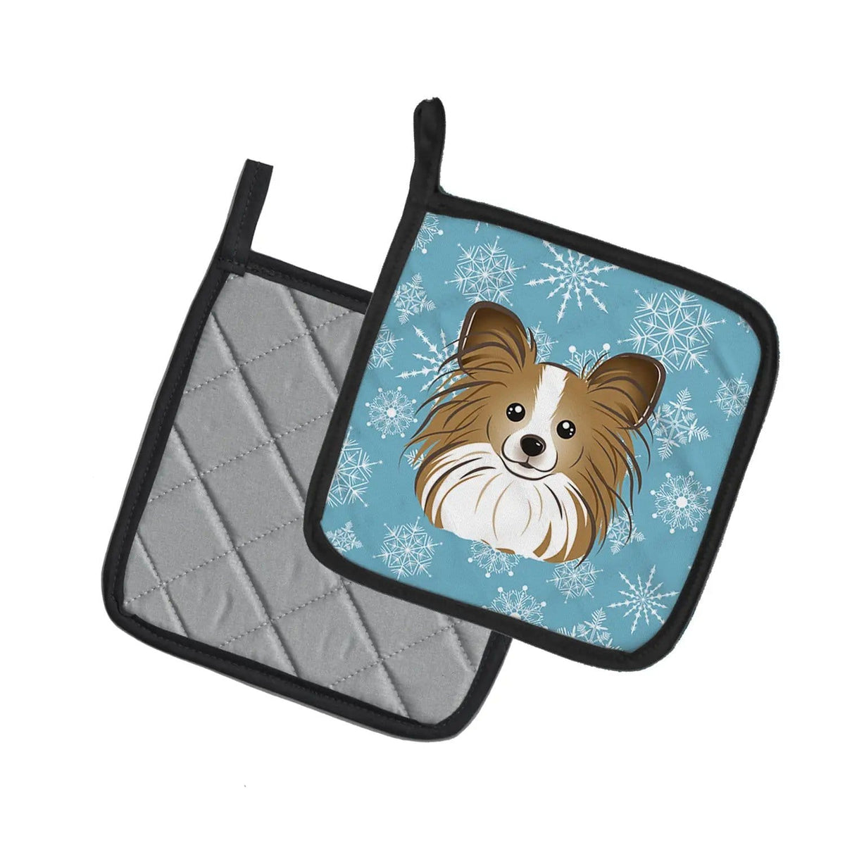 Pot Holder Set of 2 | Heat Resistant Quilted Hot Pads | 7.5 x 7.5 Inch | Snowflake Papillon