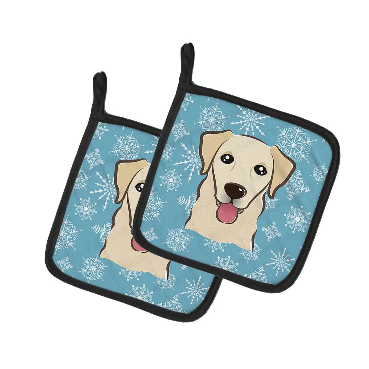 Pot Holder Set of 2 | Heat Resistant Quilted Hot Pads | 7.5 x 7.5 Inch | Snowflake Golden Retriever