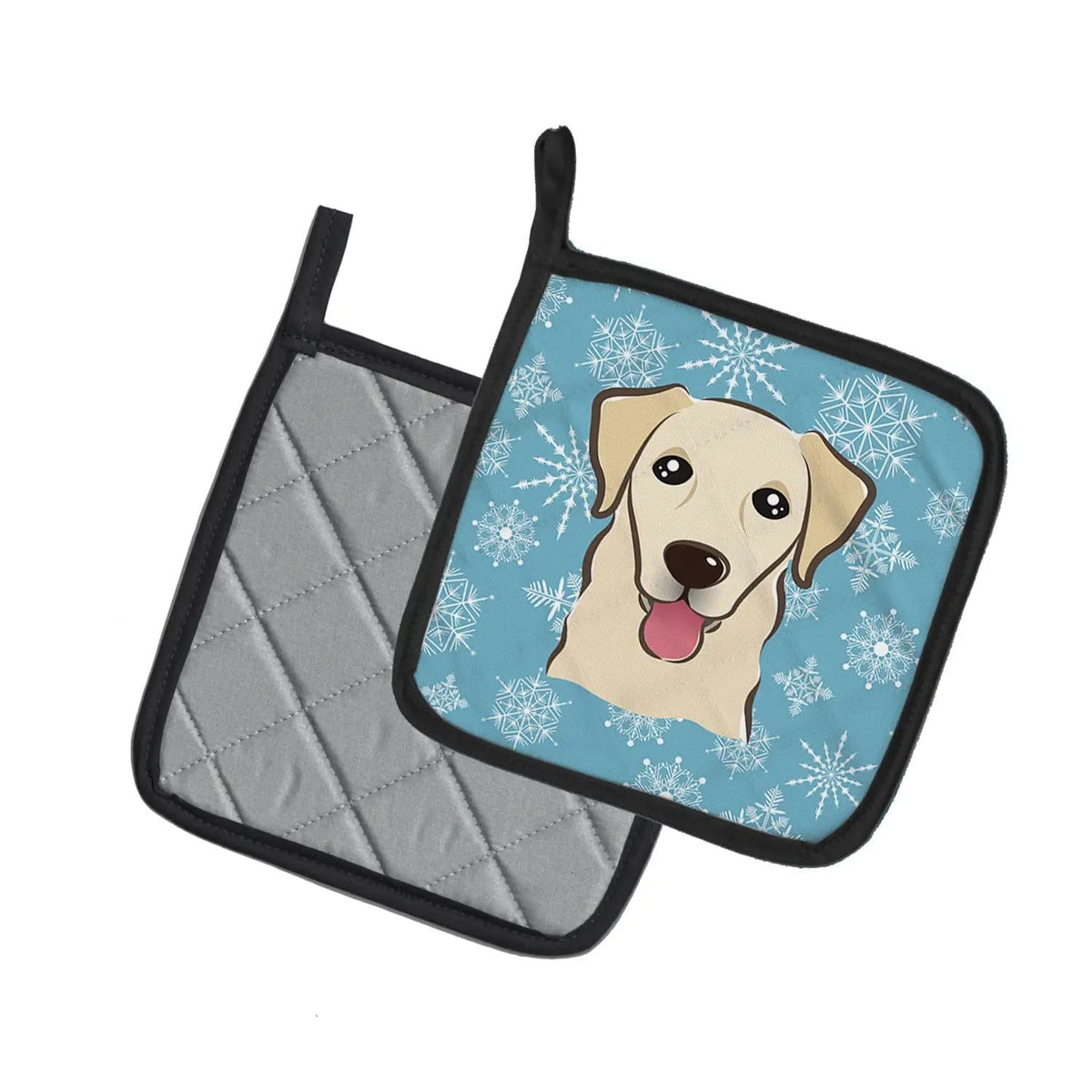 Pot Holder Set of 2 | Heat Resistant Quilted Hot Pads | 7.5 x 7.5 Inch | Snowflake Golden Retriever
