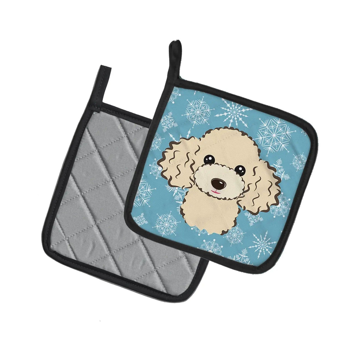 Pot Holder Set of 2 | Heat Resistant Quilted Hot Pads | 7.5 x 7.5 Inch | Snowflake Buff Poodle