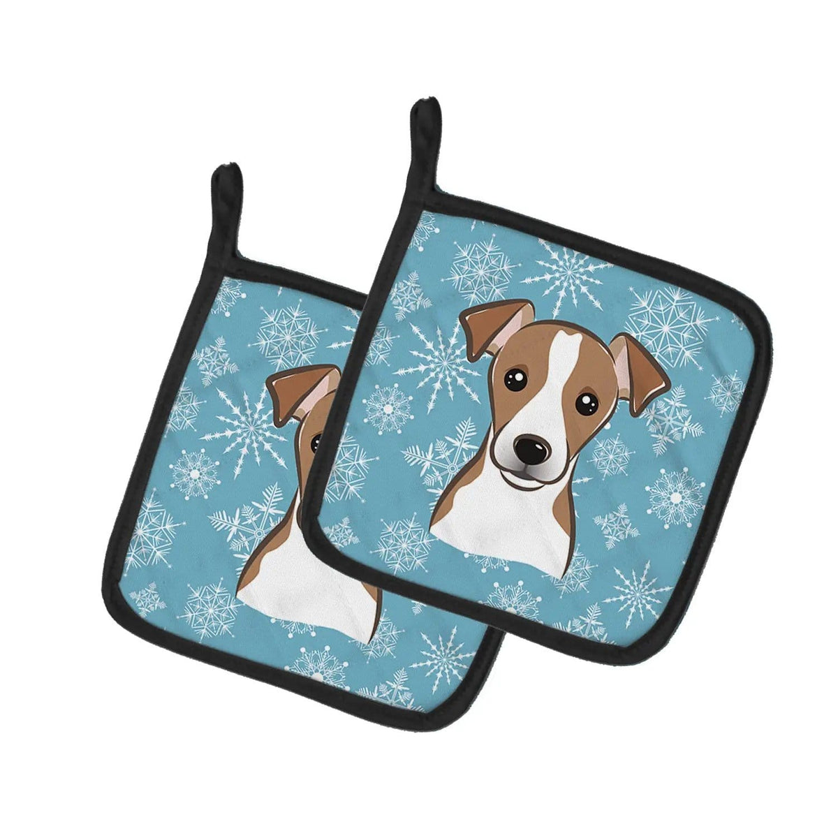 Pot Holder Set of 2 | Heat Resistant Quilted Hot Pads | 7.5 x 7.5 Inch | Snowflake Jack Russell Terrier (Style 2)