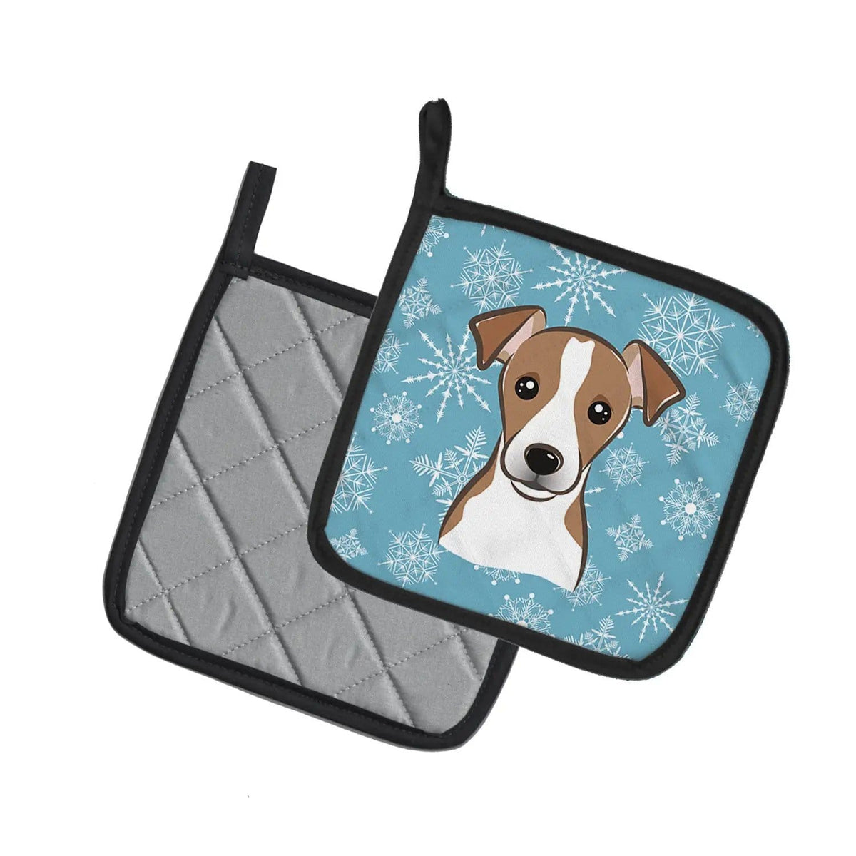 Pot Holder Set of 2 | Heat Resistant Quilted Hot Pads | 7.5 x 7.5 Inch | Snowflake Jack Russell Terrier (Style 2)