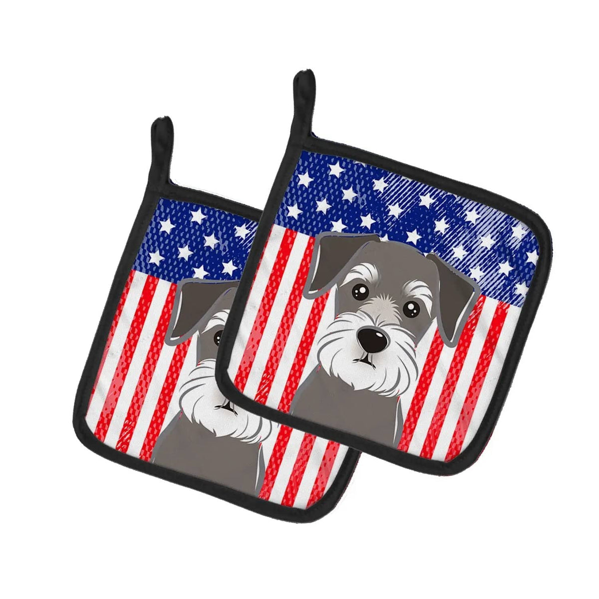 Pot Holder Set of 2 | Heat Resistant Quilted Hot Pads | 7.5 x 7.5 Inch | American Flag and Schnauzer