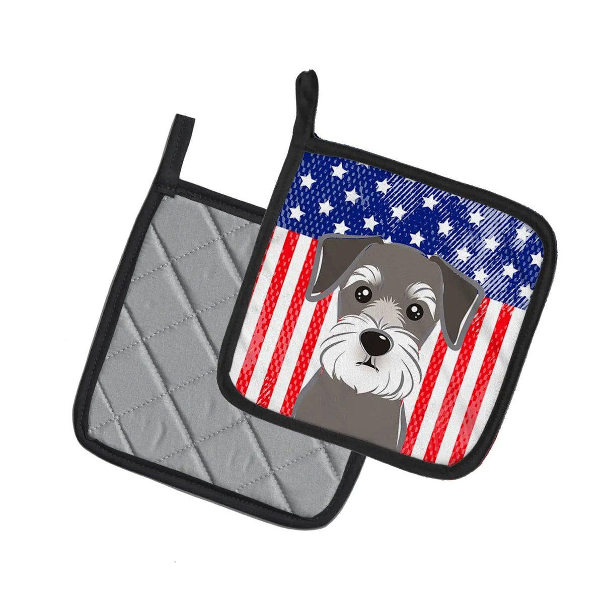 Pot Holder Set of 2 | Heat Resistant Quilted Hot Pads | 7.5 x 7.5 Inch | American Flag and Schnauzer
