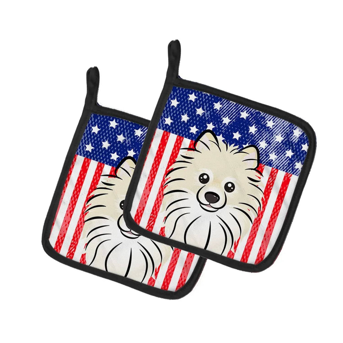 Pot Holder Set of 2 | Heat Resistant Quilted Hot Pads | 7.5 x 7.5 Inch | American Flag and Pomeranian