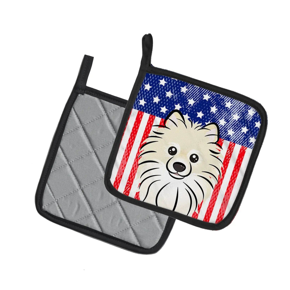 Pot Holder Set of 2 | Heat Resistant Quilted Hot Pads | 7.5 x 7.5 Inch | American Flag and Pomeranian