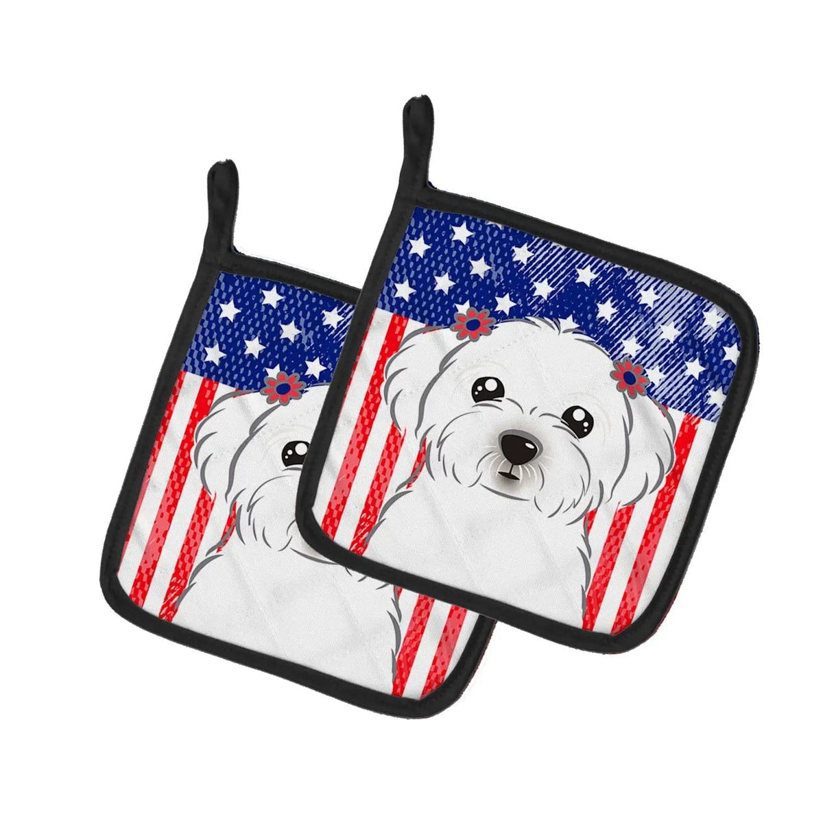 Pot Holder Set of 2 | Heat Resistant Quilted Hot Pads | 7.5 x 7.5 Inch | American Flag and Maltese