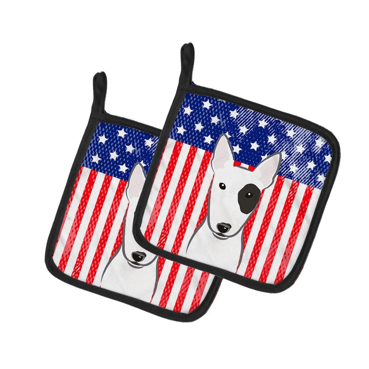 Pot Holder Set of 2 | Heat Resistant Quilted Hot Pads | 7.5 x 7.5 Inch | American Flag and Bull Terrier