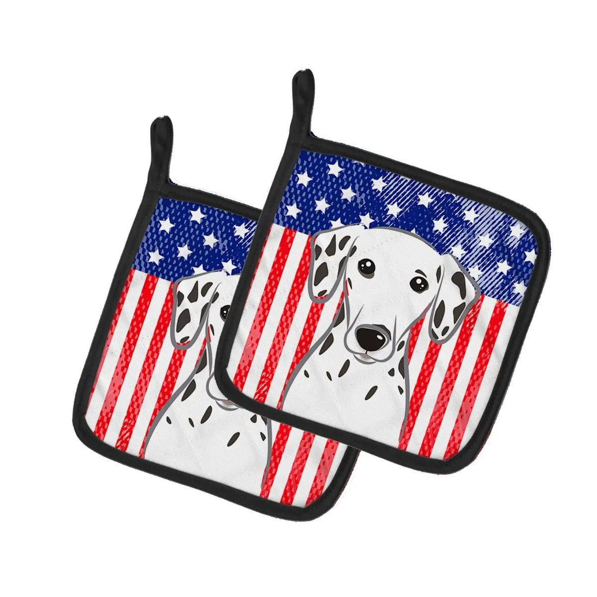 Pot Holder Set of 2 | Heat Resistant Quilted Hot Pads | 7.5 x 7.5 Inch | American Flag and Dalmatian