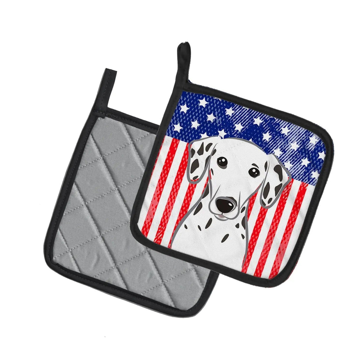 Pot Holder Set of 2 | Heat Resistant Quilted Hot Pads | 7.5 x 7.5 Inch | American Flag and Dalmatian