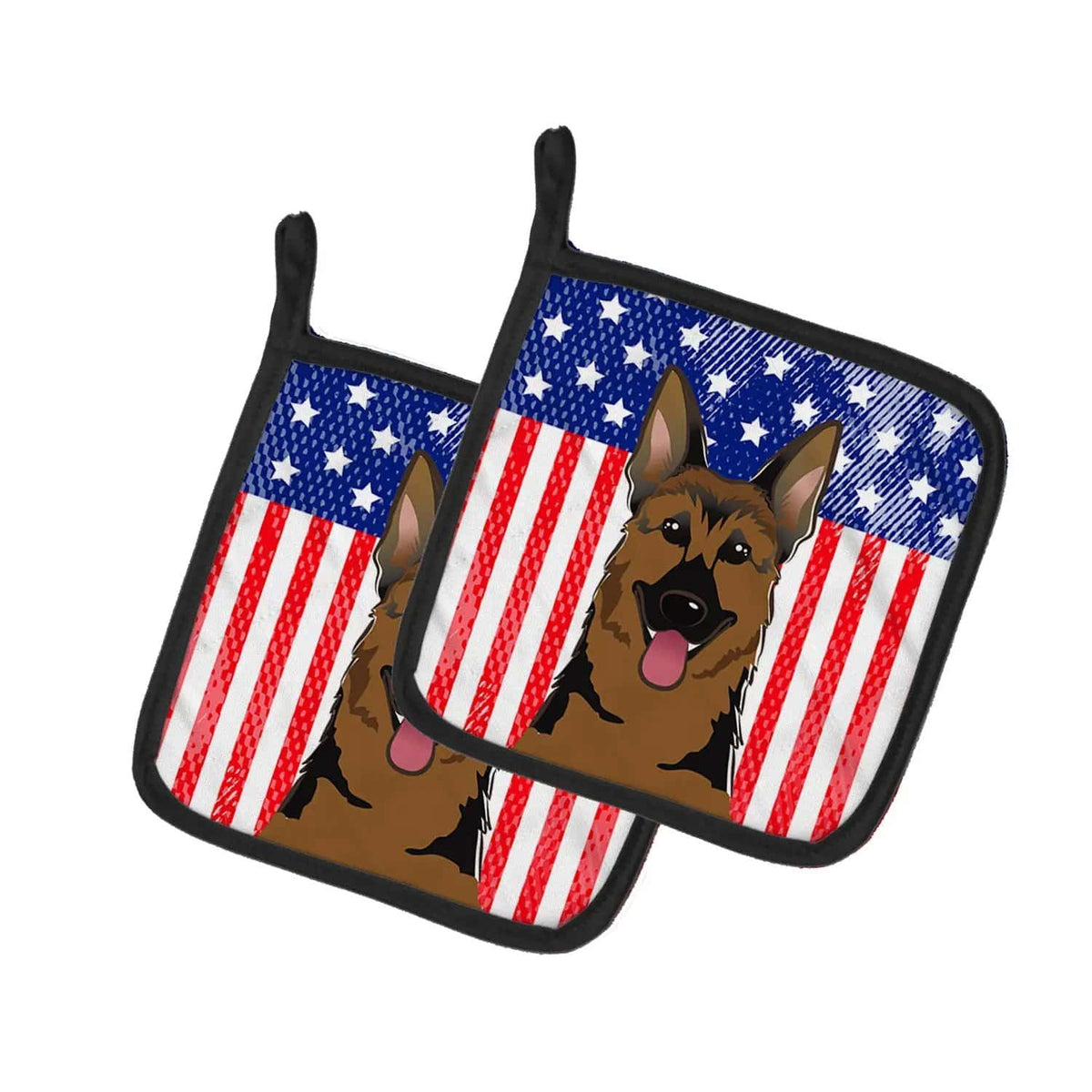 Pot Holder Set of 2 | Heat Resistant Quilted Hot Pads | 7.5 x 7.5 Inch | American Flag and German Shepherd