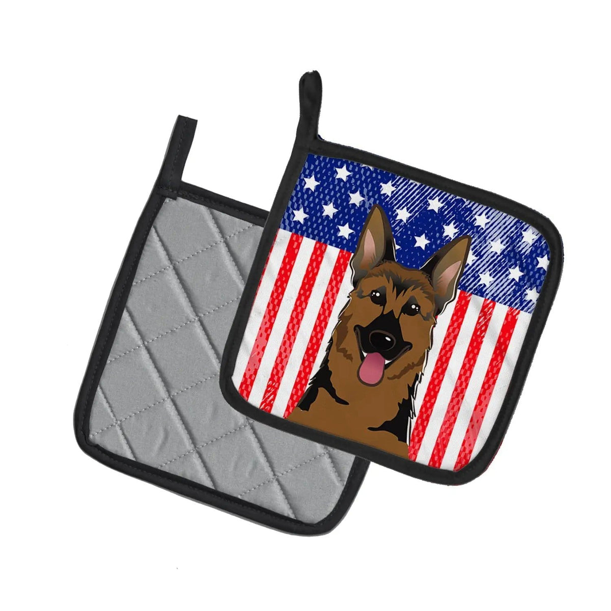 Pot Holder Set of 2 | Heat Resistant Quilted Hot Pads | 7.5 x 7.5 Inch | American Flag and German Shepherd