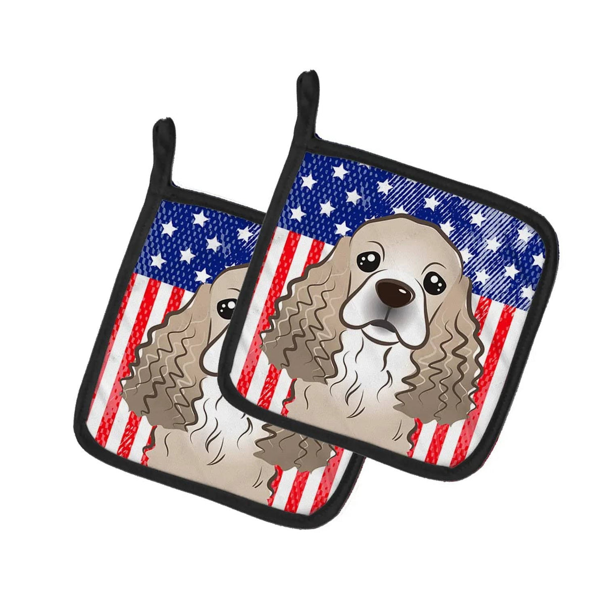 Pot Holder Set of 2 | Heat Resistant Quilted Hot Pads | 7.5 x 7.5 Inch | American Flag and Cocker Spaniel