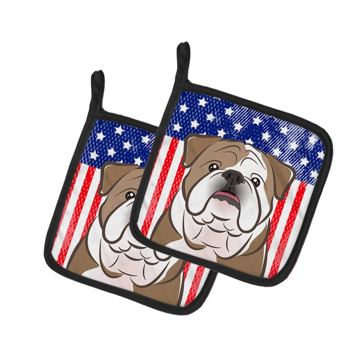 Pot Holder Set of 2 | Heat Resistant Quilted Hot Pads | 7.5 x 7.5 Inch | American Flag and English Bulldog