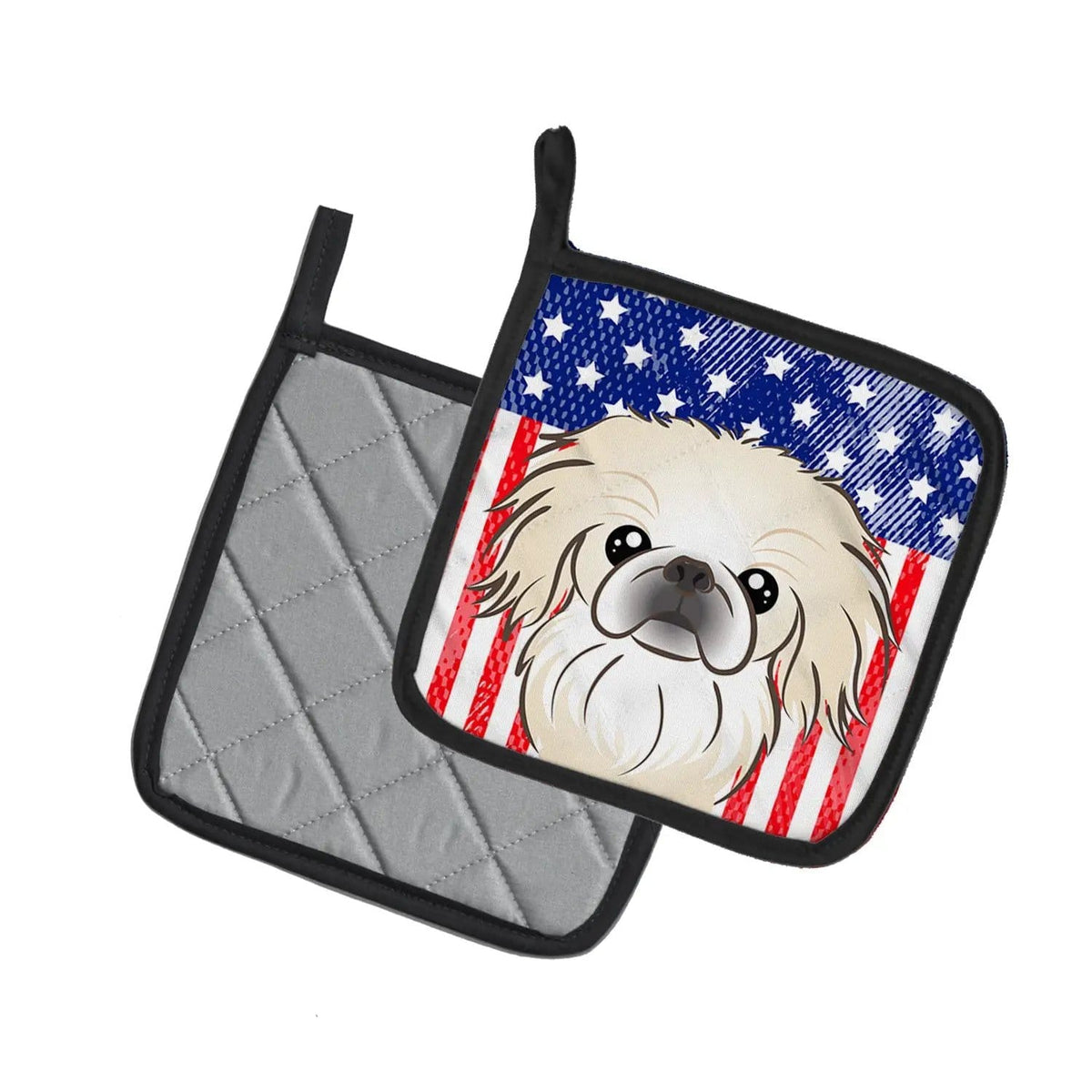 Pot Holder Set of 2 | Heat Resistant Quilted Hot Pads | 7.5 x 7.5 Inch | American Flag and Pekingese