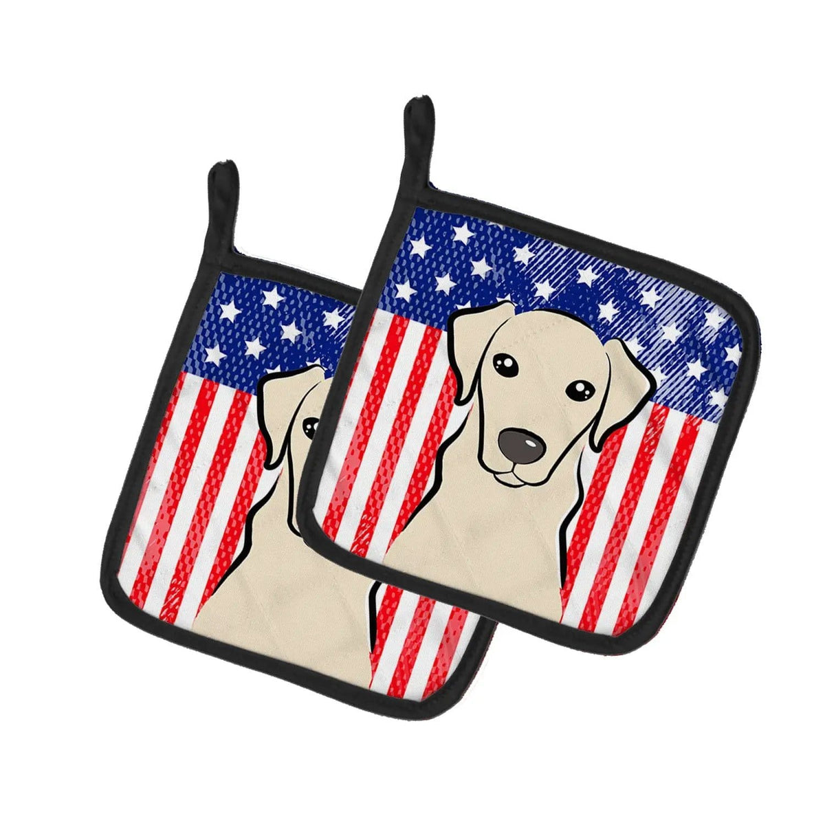 Pot Holder Set of 2 | Heat Resistant Quilted Hot Pads | 7.5 x 7.5 Inch | American Flag and Yellow Labrador