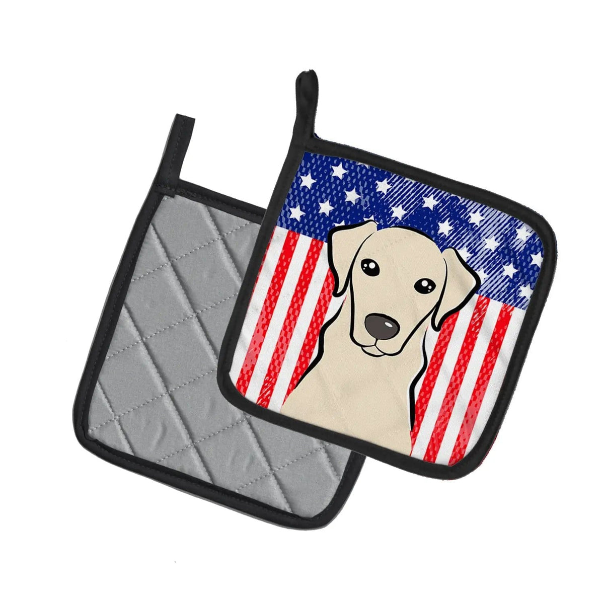 Pot Holder Set of 2 | Heat Resistant Quilted Hot Pads | 7.5 x 7.5 Inch | American Flag and Yellow Labrador