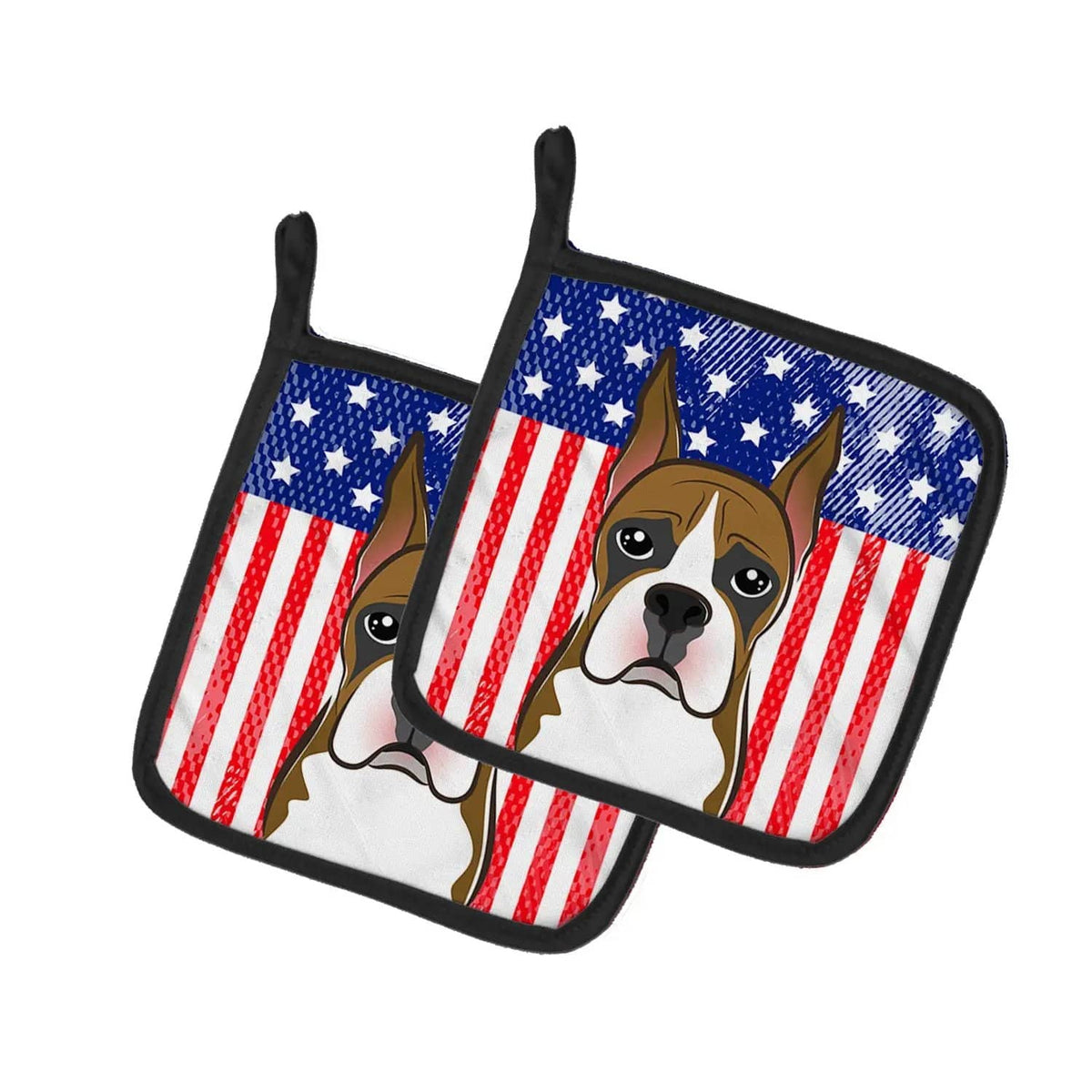 Pot Holder Set of 2 | Heat Resistant Quilted Hot Pads | 7.5 x 7.5 Inch | American Flag and Boxer