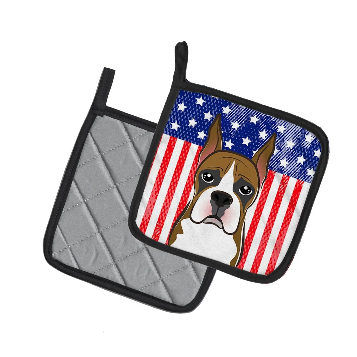 Pot Holder Set of 2 | Heat Resistant Quilted Hot Pads | 7.5 x 7.5 Inch | American Flag and Boxer