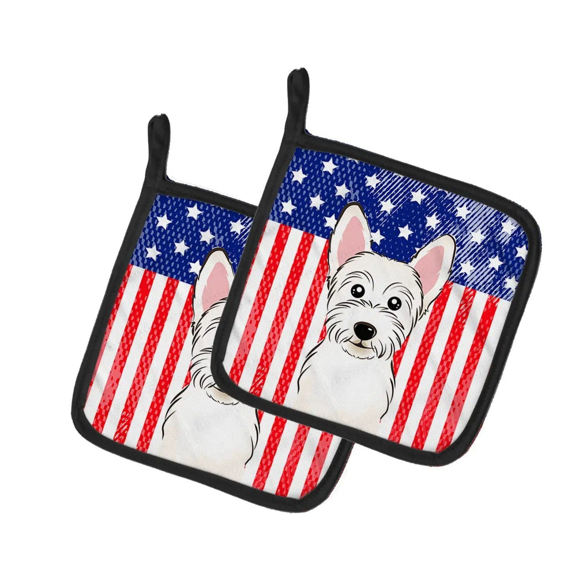 Pot Holder Set of 2 | Heat Resistant Quilted Hot Pads | 7.5 x 7.5 Inch | American Flag and Westie