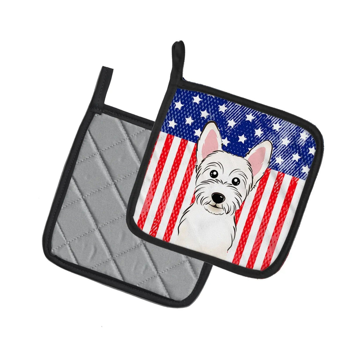 Pot Holder Set of 2 | Heat Resistant Quilted Hot Pads | 7.5 x 7.5 Inch | American Flag and Westie