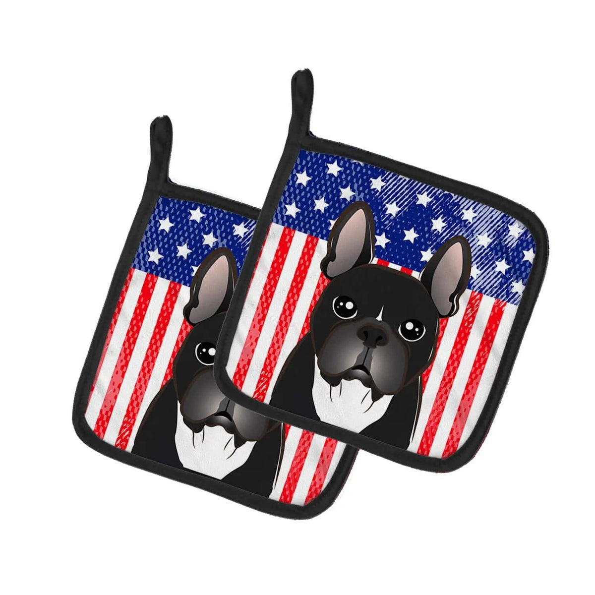 Pot Holder Set of 2 | Heat Resistant Quilted Hot Pads | 7.5 x 7.5 Inch | American Flag and French Bulldog
