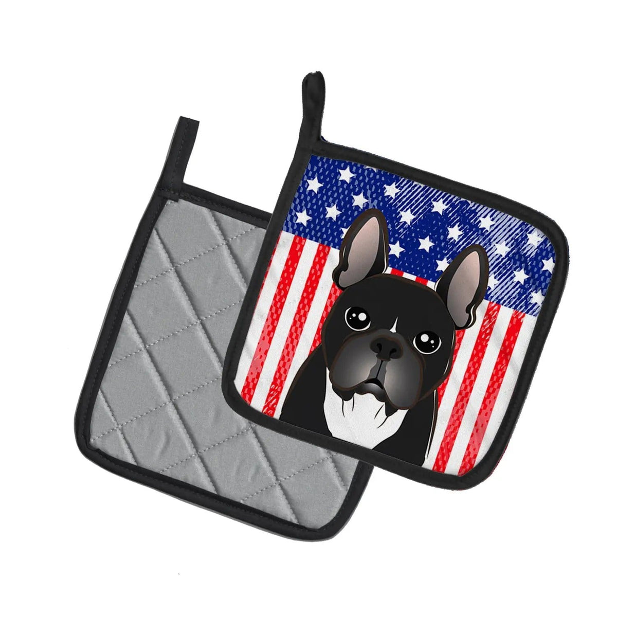 Pot Holder Set of 2 | Heat Resistant Quilted Hot Pads | 7.5 x 7.5 Inch | American Flag and French Bulldog