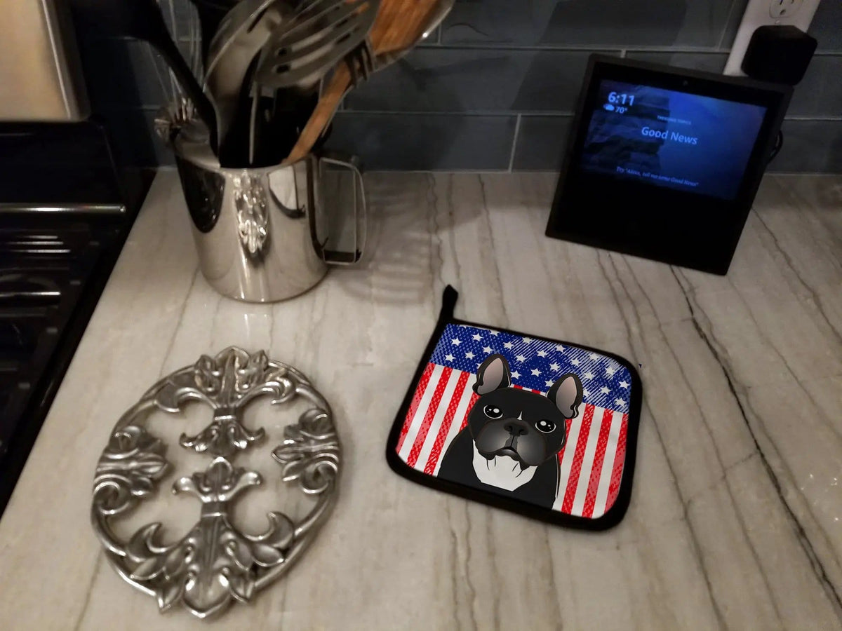 Pot Holder Set of 2 | Heat Resistant Quilted Hot Pads | 7.5 x 7.5 Inch | American Flag and French Bulldog