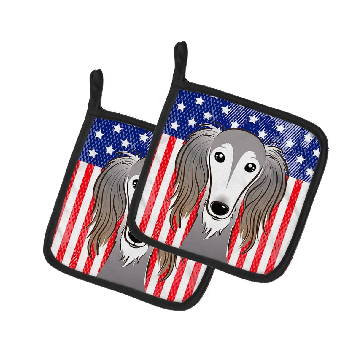 Pot Holder Set of 2 | Heat Resistant Quilted Hot Pads | 7.5 x 7.5 Inch | American Flag and Saluki