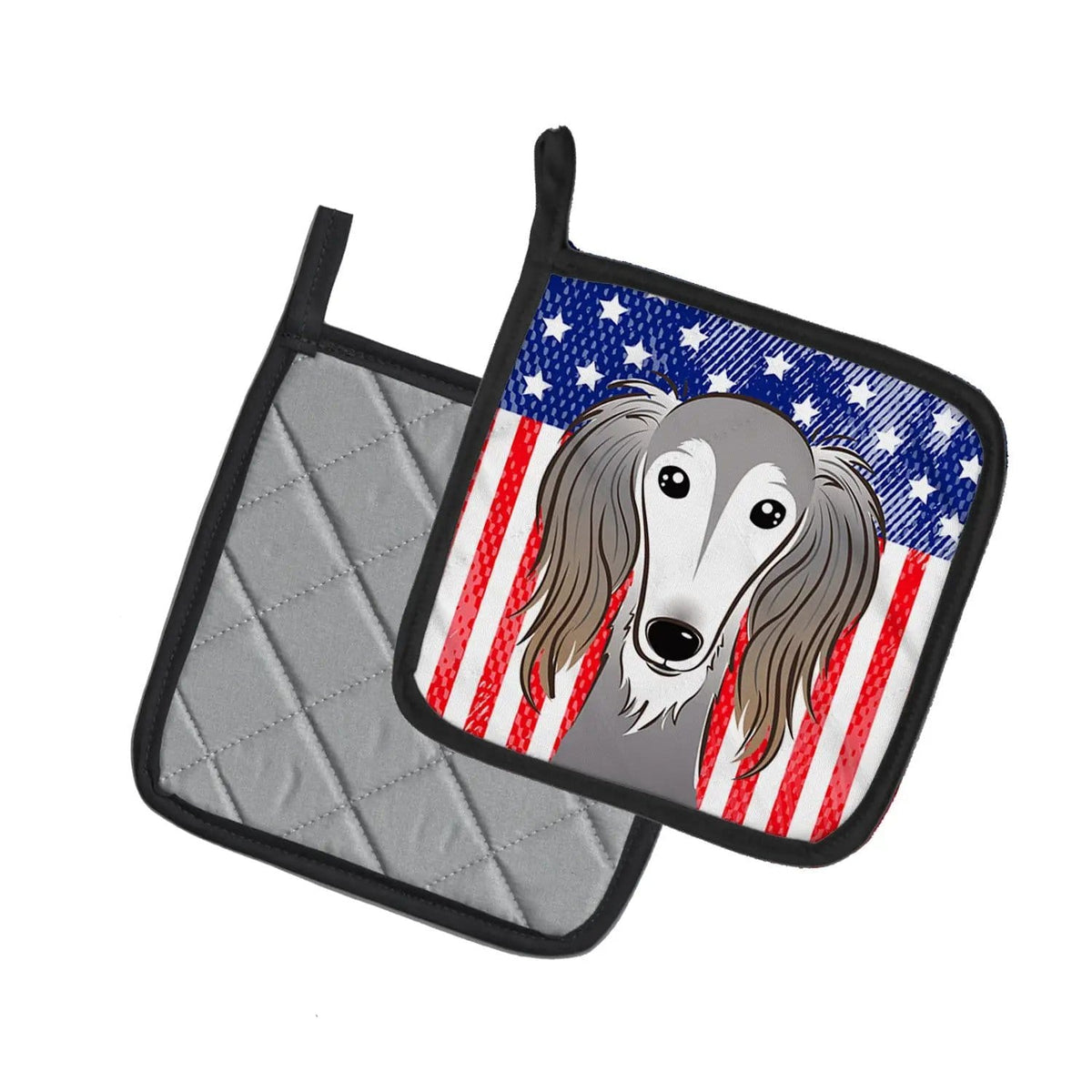 Pot Holder Set of 2 | Heat Resistant Quilted Hot Pads | 7.5 x 7.5 Inch | American Flag and Saluki
