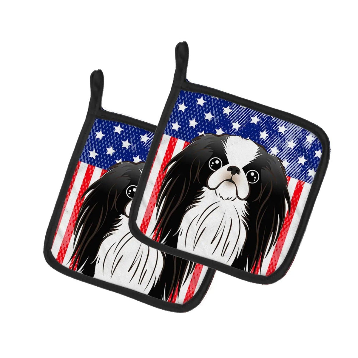 Pot Holder Set of 2 | Heat Resistant Quilted Hot Pads | 7.5 x 7.5 Inch | American Flag and Japanese Chin