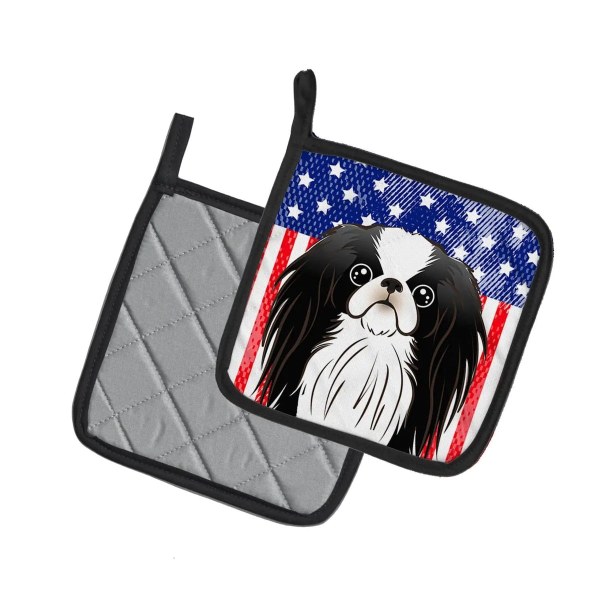 Pot Holder Set of 2 | Heat Resistant Quilted Hot Pads | 7.5 x 7.5 Inch | American Flag and Japanese Chin