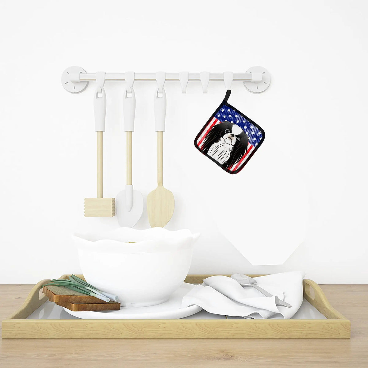 Pot Holder Set of 2 | Heat Resistant Quilted Hot Pads | 7.5 x 7.5 Inch | American Flag and Japanese Chin